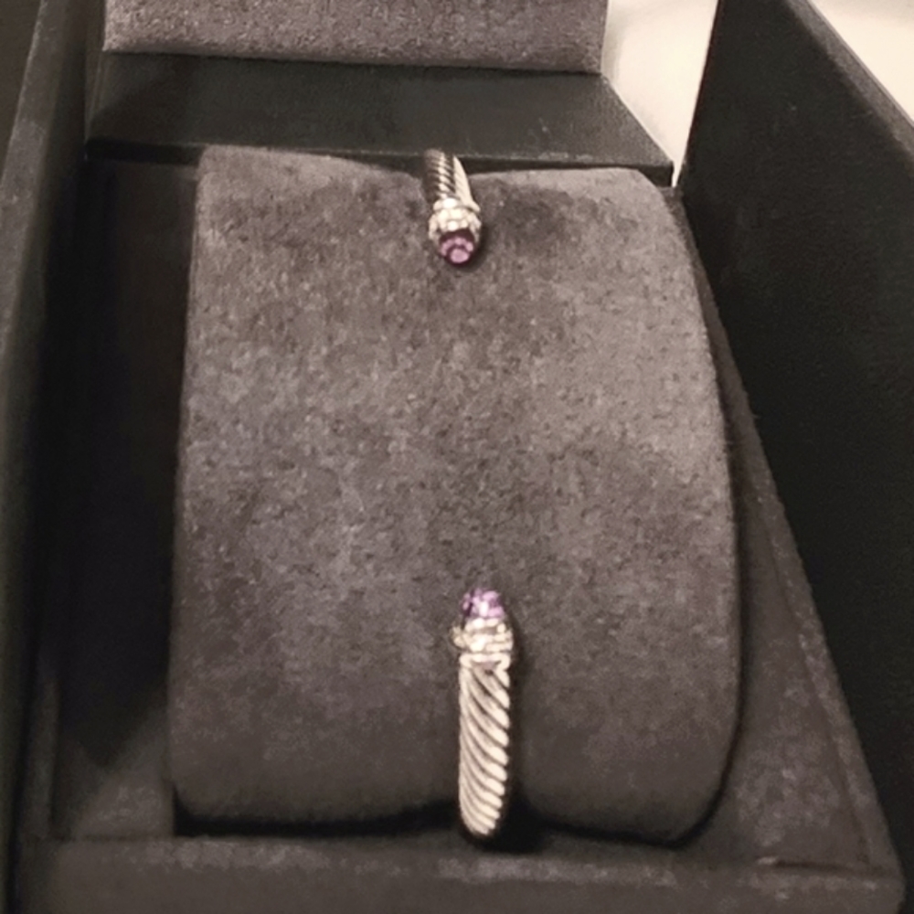 David Yurman Wire Bracelet Amethyst and Diamond 14k & 925 - Picture 2 of 13